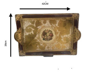 سینی پذیرایی و دکوراتیو L&M ایتالیا دست ساز ورق طلا متوسط طرح گل
